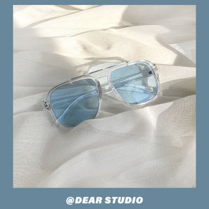 INS Korean Star Same Style Translucent Blue Sunglasses Men Women All-Match Internet Influencer Street Snap to Make Big Face Thin-Looked Trendy Sunglasses