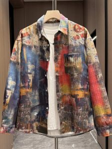 Autumn New Style Mens Long Sleeve Gradient Dyeing Casual Loose Fit Shirt Trendy High-End Feelings Turn-down Collar Outerwear