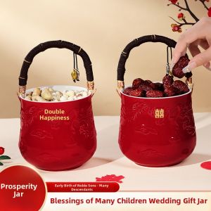 Red Bridal Decoration Buckets Pair