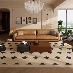 Retro Chessboard Pattern Carpet Luxury Sofa Tea Table Blanket Bedroom Living Room Rectangle Shape Polyester Fiber Easy Clean