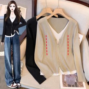 Fall Winter Nursing Top Outfit Spicy Mom Style Postpartum Clothing Fake Two-Piece Slimming Feeding Clothes Spring Knitwear