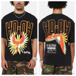 Bandai | Anime Pokémon Ho-Oh Printed Cotton T-shirt Summer Mens and Womens Harajuku Clothing Fashion Casual Street T-shirt Fan Gifts