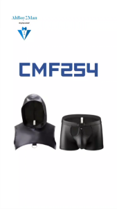 Mens Boxer/Vest: Polyester Faux Leather Hoodie Cropped Vest Top and Boxer Brief Trunks Set (CMF254)