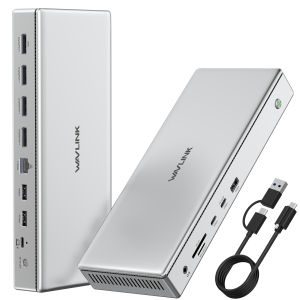 WAVLINK 15 In 1 DisplayLink Premium DL7400 USB-A Type C Docking Stasiun DP1.4 HDMI2.0 Single 10K Dual 8K Quad 4K For M1/M2/M3 Mac Chrome Windows Laptop Dock