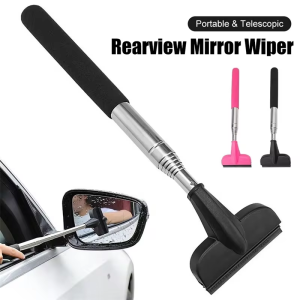 Portable Car Cleaning Tools: Rearview Mirror Wiper & Retractable Handle Squeegee