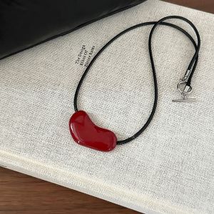 Ankela Red Heart OT Buckle Necklace Womens Trendy Sweater Chain Long Versatile Sweater Chain Accessory Fresh out Fashion Jewelry