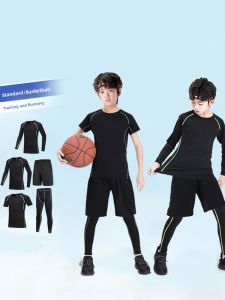 Childrens Fitness Training Suit Short Sleeve Tight Clothes Football Basketball Sport Set Quick Dry Autumn Winter Kids Gymwear