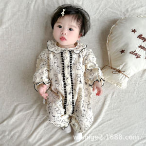 Pure ผ้าฝ้าย แขนยาว เด็กทารก Romper ชุดสูท สําหรับการพิมพ์สไตล์เจ้าหญิงทารกแรกเกิด ดีไซน์ ฤดูใบไม้ผลิ ฤดูใบไม้ร่วง เสื้อผ้าออกนอกบ้าน น่ารัก ลายกระต่าย