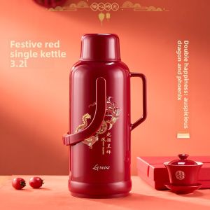 GIANXI | Insulated Wedding Gift Red Glass-Insulated Thermos Large Capacity Home Hot Water Bottle