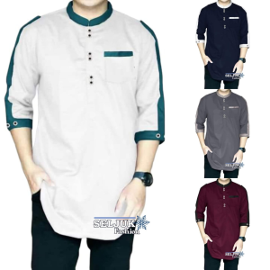 Baju Qurta Pakistan Koko Putih Modern Pria Terbaru Tangan 3/4 Katun Premium Best Quality