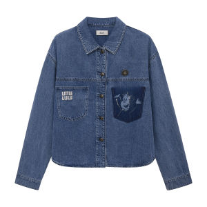 Liu Haocun Little Lulu Collaborative Denim Jacket Womens Loose Fit Long Sleeve Button up Casual Style Dzzit Spring 2024