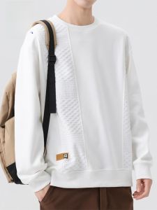 ROMON | เสื้อยืดคอกลมแขนยาวลำลองสำหรับผู้ชาย ทรงหลวม สไตล์ฤดูใบไม้ร่วง แฟชั่นลำลอง เสื้อเชิ้ตชั้นในสีขาว ทรงเข้ารูป