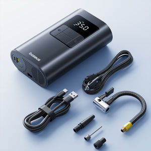 BASEUS | Baseus Wired/Wireless Car Air Pump with Dethable Flashlight 2 in 1 Portable Air Compressor for Car Motorcycle Bicycle Inflatable