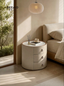 Natural Luxe Marble Bedside Table 3 Drawers