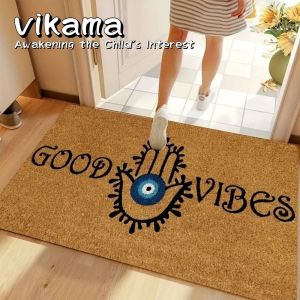 VIKAMA Evil Eye Welcome Doormat—1 Piece Anti-Slip Stain-Resistant Polyester Entrance Carpet Indoor & Outdoor Felt Rug mat