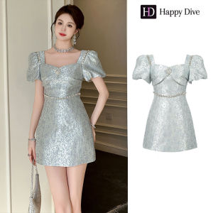 Happy Diva เดรสผู้หญิง เดรสสีเขียว เดรสทรงเอ เดรสแขนพอง เดรสทำงาน เดรสไฮโซ เดรสวินเทจ เดรสออกงาน เดรสปาร์ตี้ ชุดราตรี 15041
