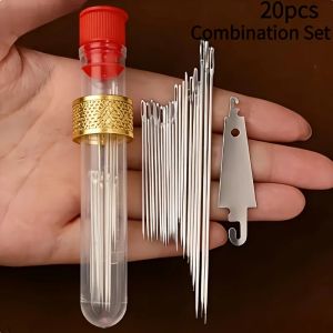 Stainless Steel Large Eye Sewing Needle Set With Threader And Storage Tube For Home Sewing Mending Embroidery DIY Crafts
