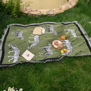 Cheetah Knitting Camping Picnic Mat Portable Travel Hiking Cloth Dustproof Tablecloth Mat Soft Sofa Blankets Outdoor Picnic Pad