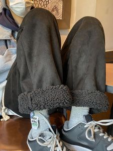 กางเกงขายาวทรงตรงผ้าสักหลาดหนานุ่มสำหรับผู้หญิง สไตล์เกาหลี ขากว้าง แฟชั่นใหม่สำหรับนักเรียน ฤดูใบไม้ร่วง ฤดูหนาว กางเกงลำลอง