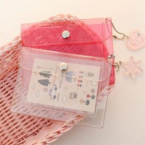 Korean Version Transparent PVC Button Card Bag Simple Mini Portable Chain Zero Wallet Girl Heart Sundry Storage Bag