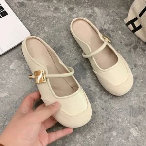 Slippers Women New Style 2024 Low Heel Flat Half Slippers Fashion Heel Mules