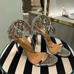 Fashionable Zhenmeiya Home New Womens Sandals with Rhinestone Embellishments Low Ankle High Heel Silver Color Pure Pattern