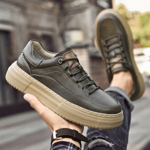 2025 New Mens Shoes Large Size 45 Genuine Leather High-End Thick Bottom Heightening Casual Board Shoes Mens Sports Shoes