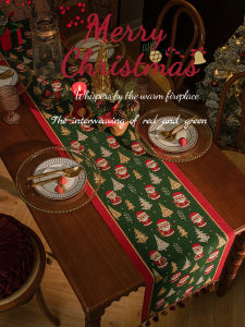 Decorative Cotton Linen Tablecloth Christmas Celebration Rectangular Table Flag American Retro Style Bed Tail Towel Floral Pattern