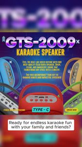 GTS-2009 Portable Bluetooth Karaoke Speaker with Dual Wireless Microphones and 4-Inch Woofer - New Type-C USB Support