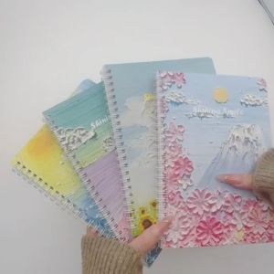 A5 60 Lembar Buku Catatan Dengan Sampul Lukisan Cat Minyak Spiral Notebook Coil Notebook Buku Tulis Sekolah Buku Diary Aesthetic【ZOFDA Shining Smile】
