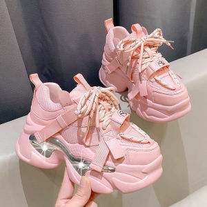 หนัง รองเท้าผ้าใบแพลตฟอร์ม ผู้หญิง ฤดูใบไม้ผลิ 2023 รองเท้าส้นสูงพ่อรองเท้าหนารองเท้าแบน ลำลอง แฟชั่นรอบนิ้วเท้า ตาข่าย ด้านใน