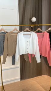 SET7342 Heidi Gold Buttons Tanktop & Outer Knit Set