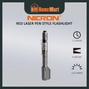 NICRON B24R Red Laser Pen Style Rechargeable Flashlight Ul (120lumens) (1 Year Warranty)