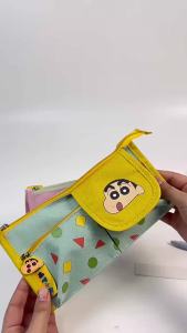 Bandai | Kawaii Crayon Shin-Chanss Stationery Box Large Capacity Multi-Layer Pencil Bag Cartoon Pencil Box Student Stationery Bag Gifts
