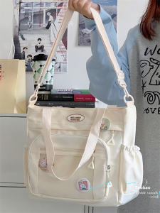 College Style Tote Bag for Youth Casual Zipper Closure Polyester Inner Patch Pocket Shoulder Crossbody Satchel