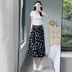 Water-Media Chinese Style Womens High Waist Wide Leg Pants Skirt Thin Body Half-length Summer New Arrival Casual Trousers