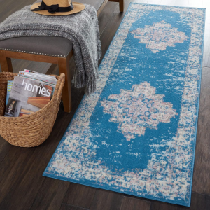 VIKAMA Retro Persian Floral Print Runner Rug Non Slip Anti Dirt Washable Floor Mat Hallway Kitchen Bedroom Farmhouse Home Decor