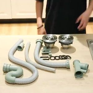LONGKEN sink drain pipe stainless steel filter drain pipe and hose single kitchen sink drain assembly
