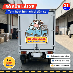 Tem Decal Bò Sữa Lái Xe Bán Tải Chở Sữa Chibi Vui Nhộn Sticker Hoạt Hình Dán Ô Tô Xe Tải Chống Nước