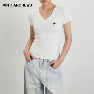 Solid Color V-Neck Fitted Short Sleeve T-Shirt