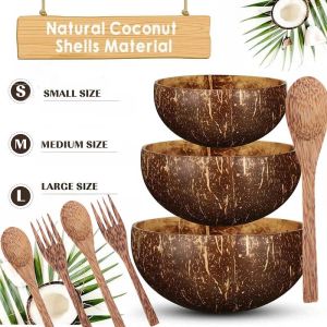 【XZsunflower 】Natural Coconut Shell Bowl Yogurt Bowl with Spoon Wooden Bowl Fruit Salad Dessert Bowl Home Breakfast Oatmeal Bowl