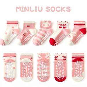 Pure Cotton Anti-Slip Floor Socks for Children Spring Summer Cartoon Design Mesh Breathable Short Socks Boys And Girls
