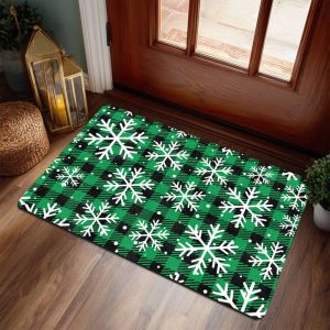 VIKAMA Christmas Buffalo Plaid Door Mat Red Vintage Truck Tree Merry Christmas Welcome Rug Entryway Happy New Year Home Decor