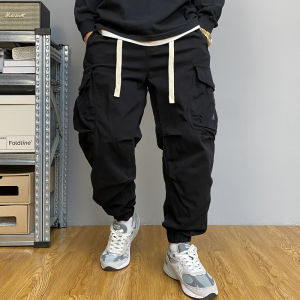 กางเกงทำงานทรงหลวมสไตล์อเมริกันสำหรับผู้ชาย กางเกงขายาวทรงหลวมหลายกระเป๋าสีกรมท่า ทรงลำลอง ฤดูใบไม้ผลิและฤดูใบไม้ร่วง