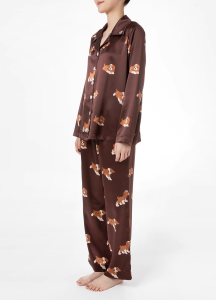Beast Couple Silk Pajamas Brown Dog Print 22 Momme Home Clothes Birthday Wedding Gift Simple Style Long Sleeve Sleepwear