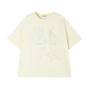 Summer New Cool Feeling Short Sleeve T-Shirt for Girls Sorona Light Shield Bead Starfish Heat Treatment Childrens Casual Wear