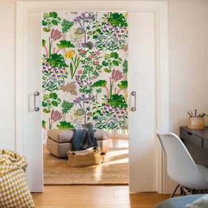 Plant Floral Cotton Linen Door Curtain No Punching Semi Curtain Decorative Dustproof Nordic Fabric Partition Curtain
