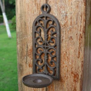 Rustic European Iron Cast Arch Wall Mounted Candle Holder Hollow out Design for Garden Home Decor Vintage Style Ornament