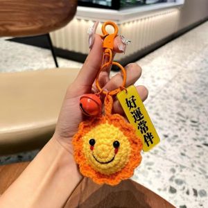 Creative Wool Crocheted Plush Key Chain SUNFLOWER Smiley Face Woven Girls Heart Ornament Gift Box Accessories Gift