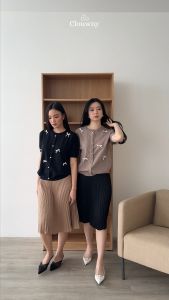 Clouwny Ferlina Bow Knit Top Atasan Pita Wanita Lengan Pendek Premium Knit Fit to XL